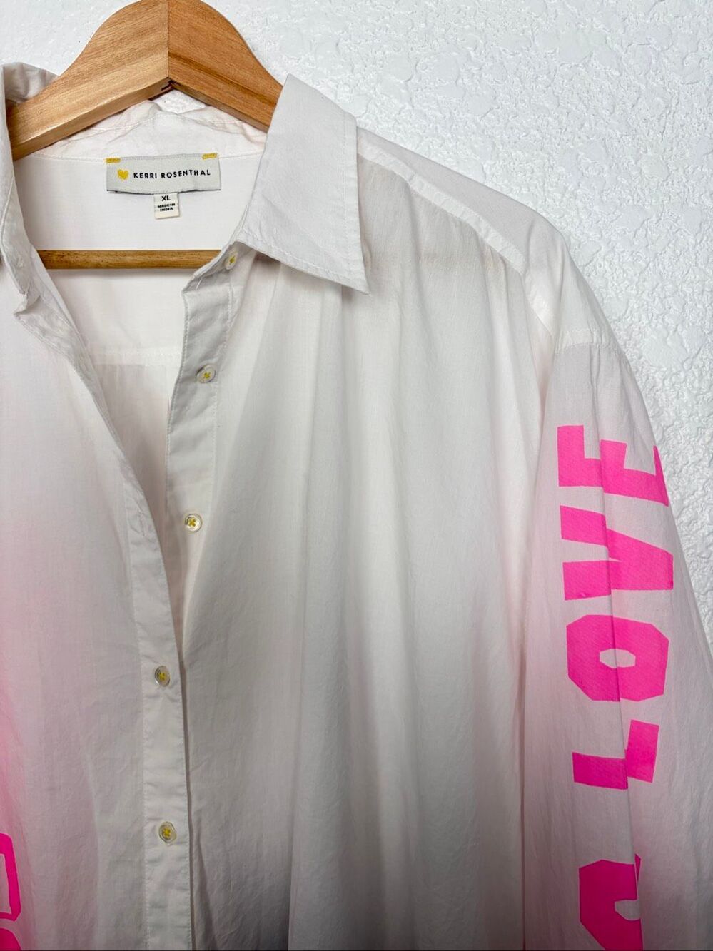 Kerri Rosenthal Soleil Jack Shirt White Pink Wearable Art Cotton Poplin XL - Picture 8 of 12